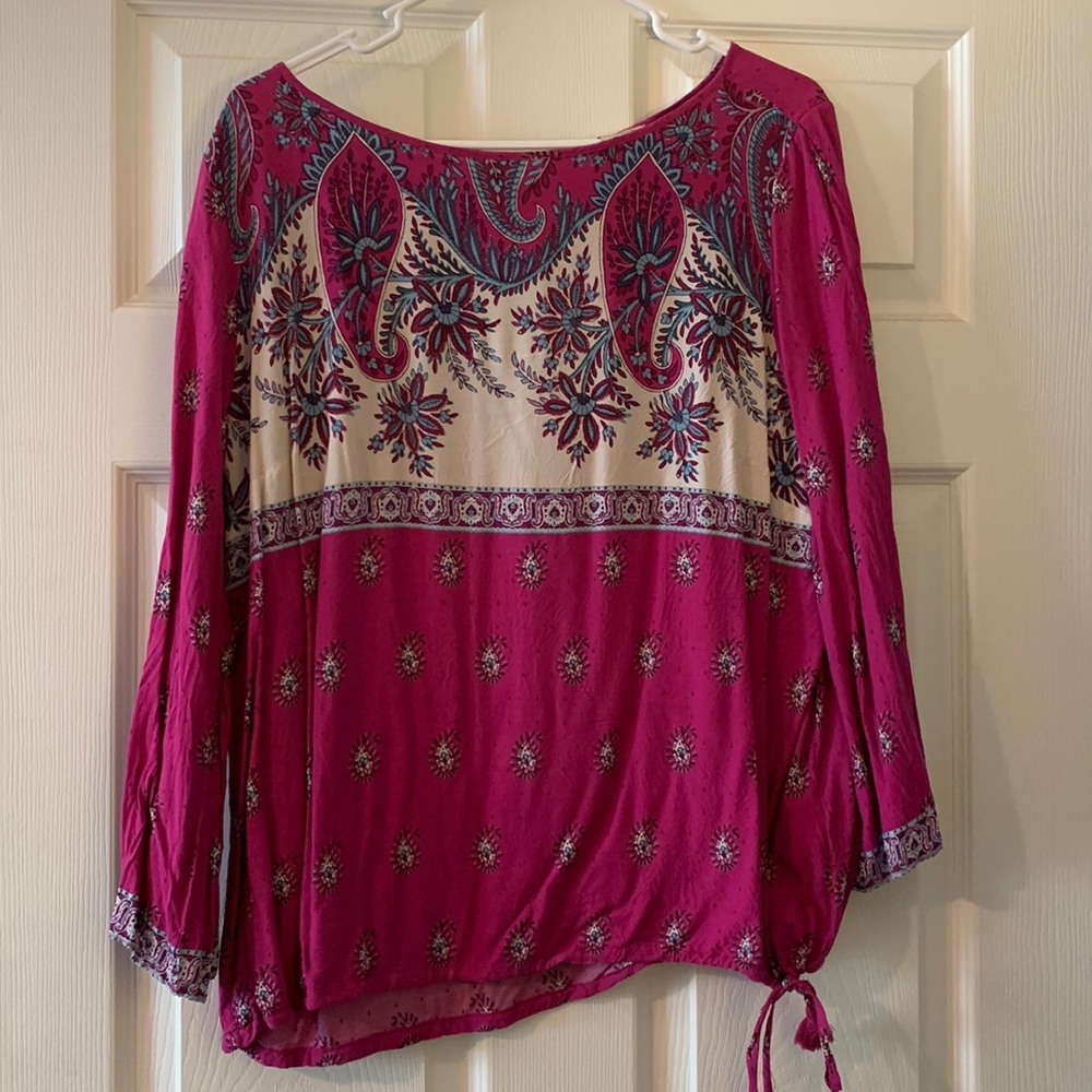 Long-sleeve blouse; size XL with cute drawstring at waist!